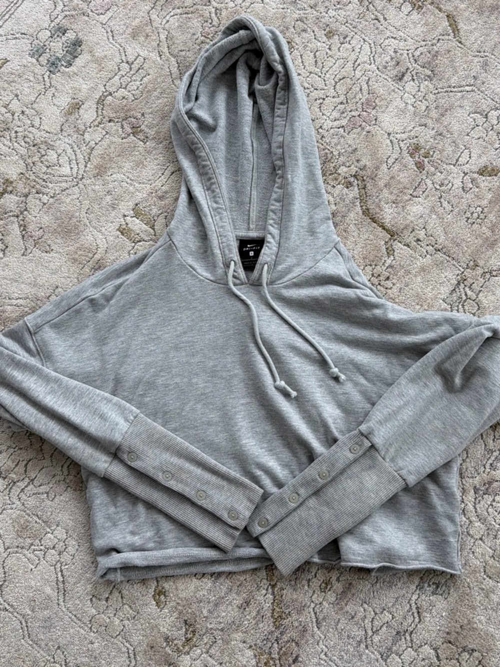 Nike Women’s Grey Hooded Cropped Long-Sleeve Top